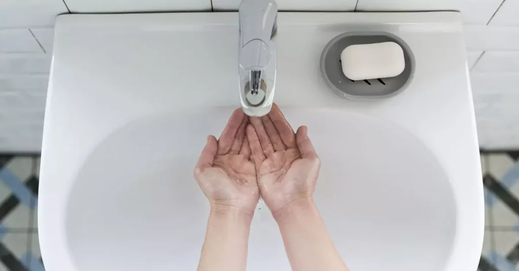 Dłonie pod kranem.